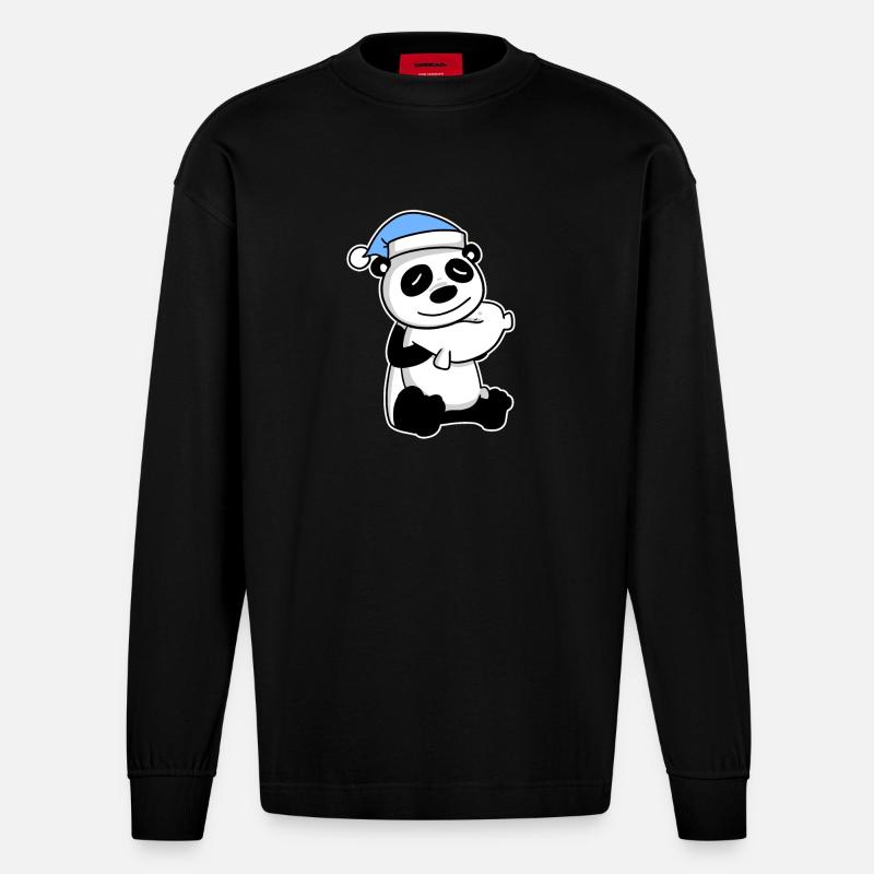 Panda Baby - Heavyweight Oversized Organic Langarmshirt Made in EU - SOLID BLACK
