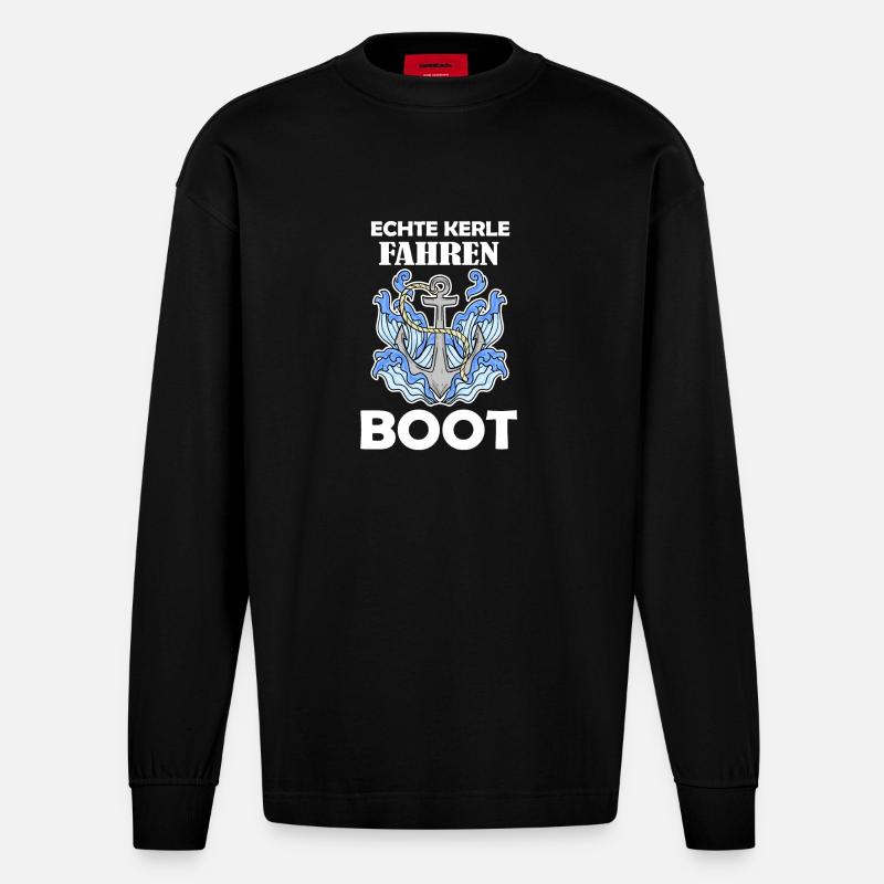 Motorboot Kapitän Bootsführerschein - Heavyweight Oversized Organic Langarmshirt Made in EU - SOLID BLACK