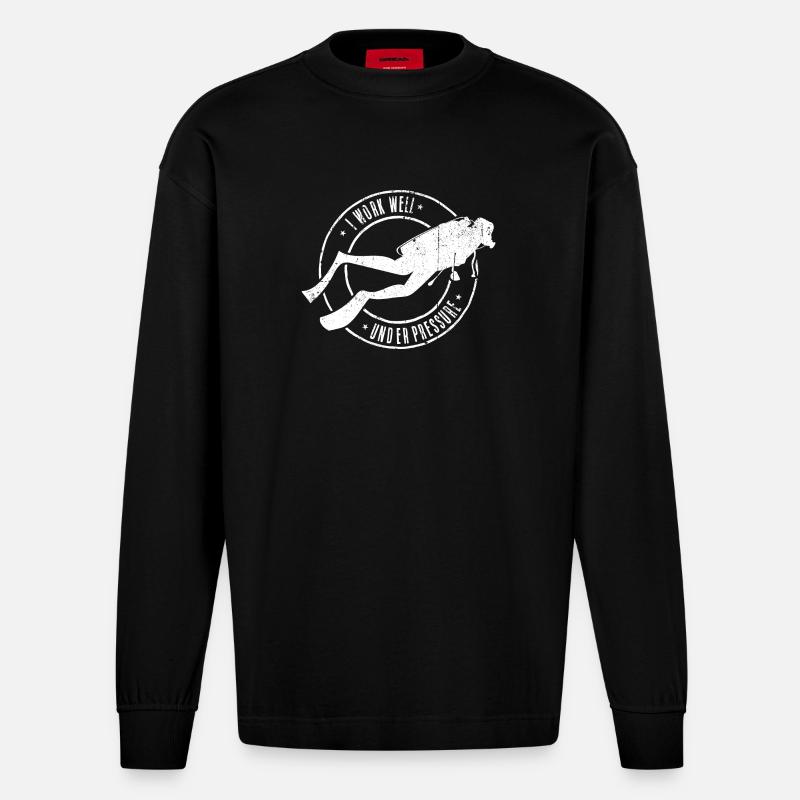 Deep Dive Diver Emblem - Heavyweight Oversized Organic Langarmshirt Made in EU - SOLID BLACK