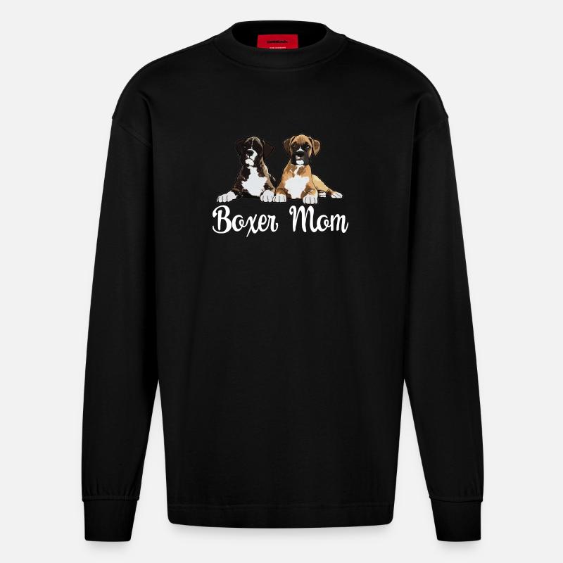 Boxer Hund Boxer Mama - Heavyweight Oversized Organic Langarmshirt Made in EU - SOLID BLACK