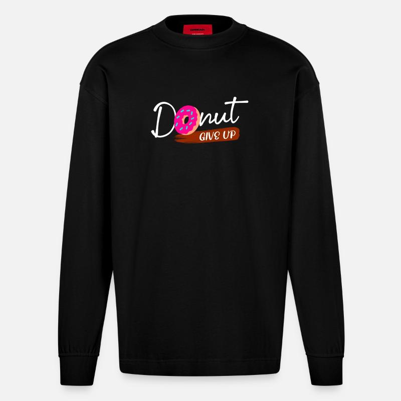 Sweets Statement Donut Snacking Baking - Heavyweight Oversized Organic Longsleeve Shirt Made in EU - SOLID BLACK