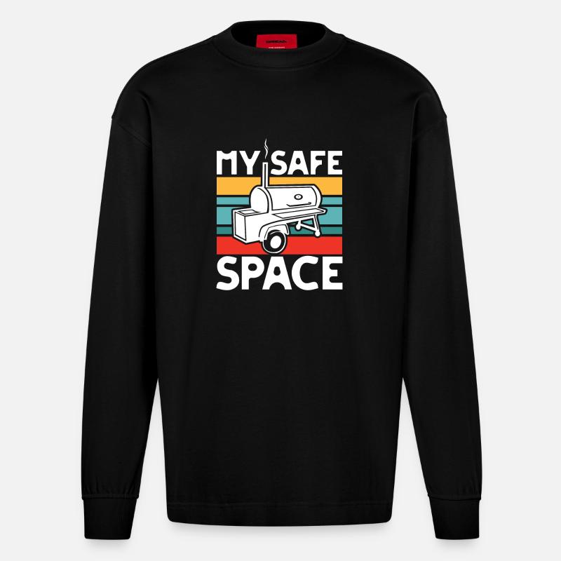 Mein Sicherer Grillplatz - Heavyweight Oversized Organic Langarmshirt Made in EU - SOLID BLACK