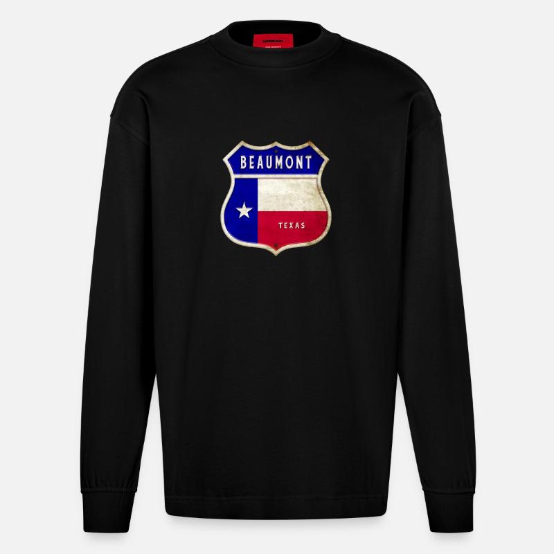 Drapeaux de l'écusson Beaumont Texas - Manches longues bio épais oversize fabriqué en UE - SOLID BLACK