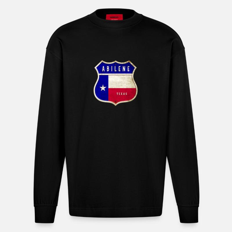 Abilene Texas Wappen Flaggen Design - Heavyweight Oversized Organic Langarmshirt Made in EU - SOLID BLACK