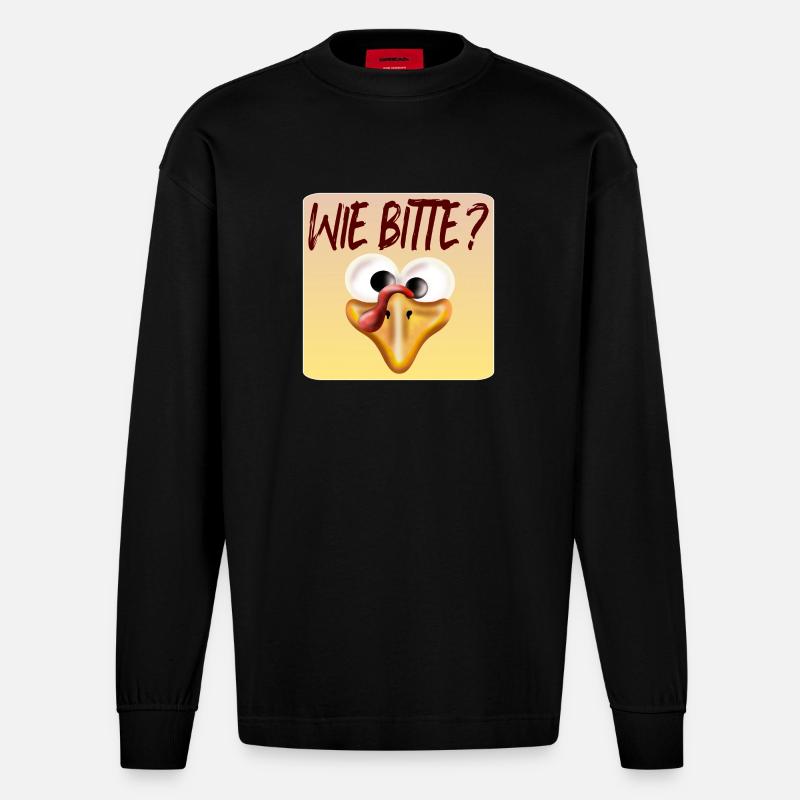 Wie bitte - Hühnerstall Hühner - Heavyweight Oversized Organic Langarmshirt Made in EU - SOLID BLACK