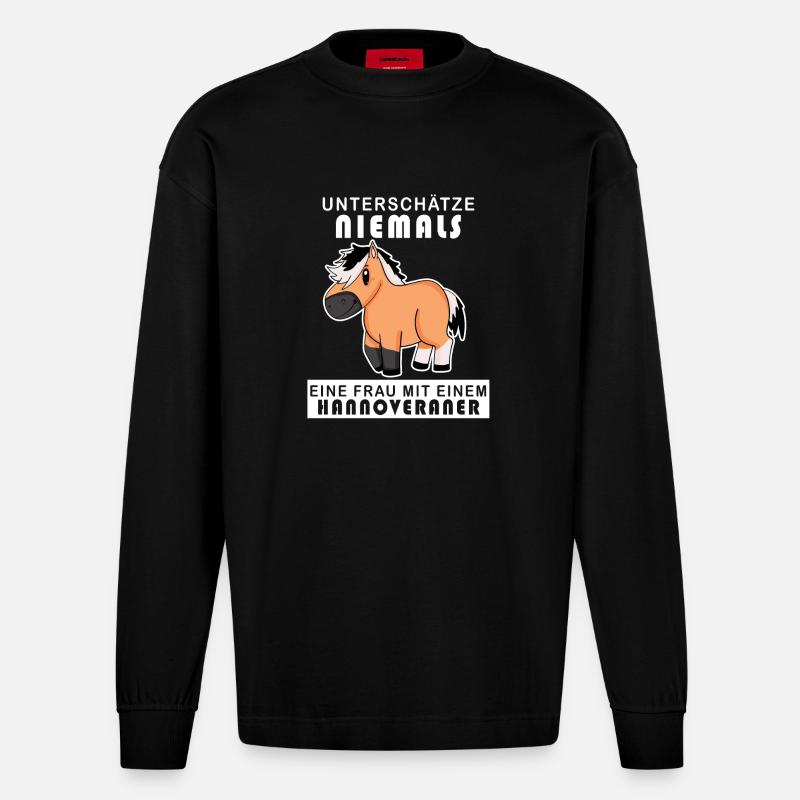 Hannoveraner Pferd Hauspferd - Heavyweight Oversized Organic Langarmshirt Made in EU - SOLID BLACK