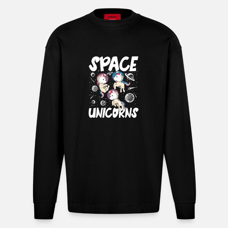 Space unicorns - Heavyweight Oversized Organic Langarmshirt Made in EU - SOLID BLACK