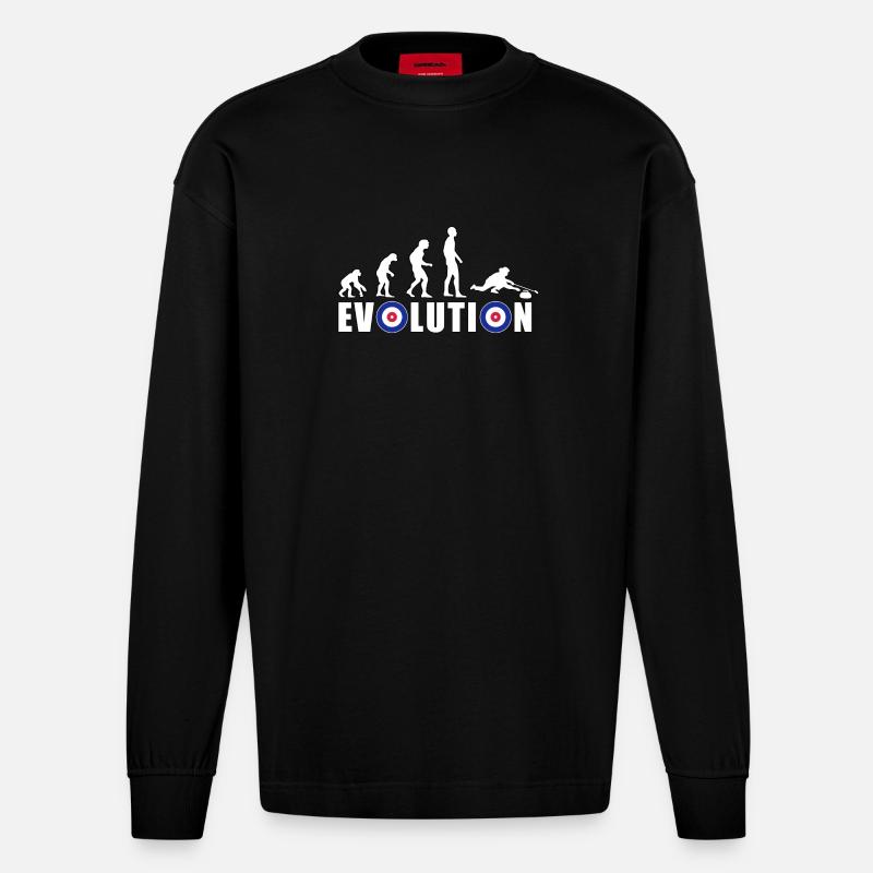 EVOLUTION CURLING Curling Gift Winter - Heavyweight Oversized Organic Longsleeve Shirt Made in EU - SOLID BLACK