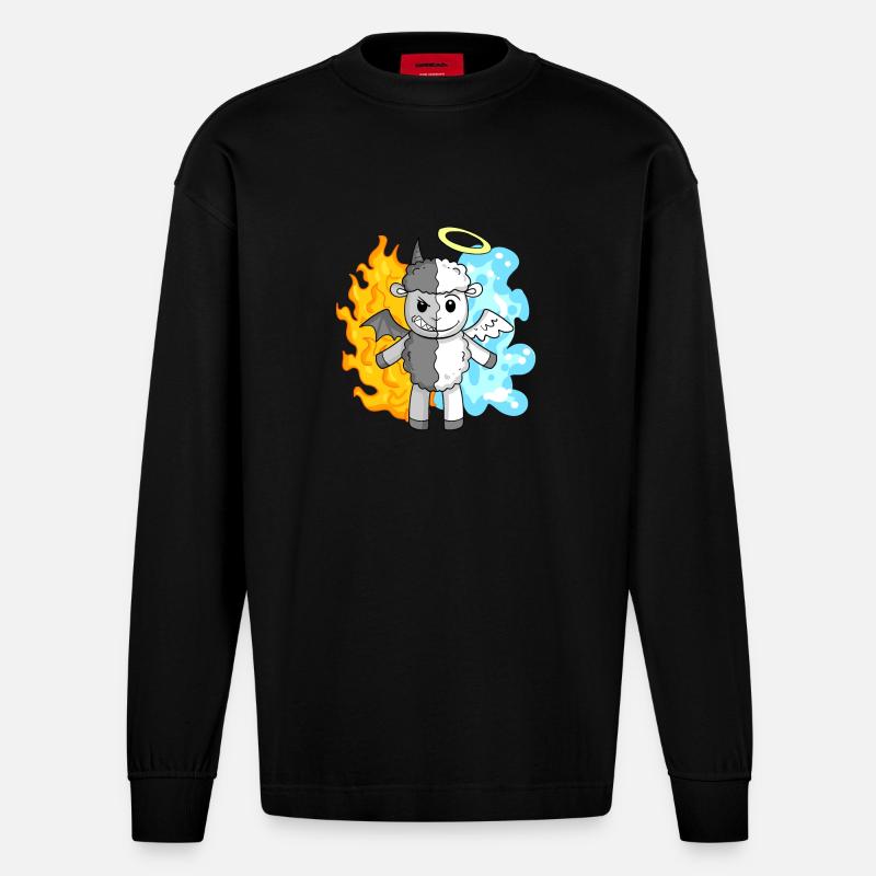 Sheep - Angels and Devils - Heavyweight Oversized Organic Longsleeve Shirt Made in EU - SOLID BLACK