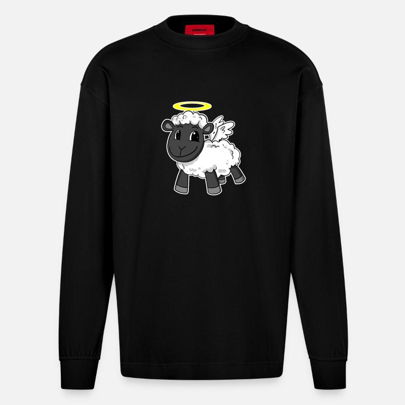 Schaf Engel - Heavyweight Oversized Organic Langarmshirt Made in EU - SOLID BLACK