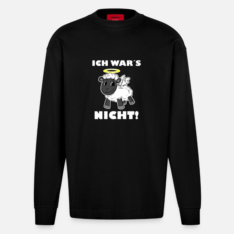 Schaf Engel - ich wars nicht - Heavyweight Oversized Organic Langarmshirt Made in EU - SOLID BLACK