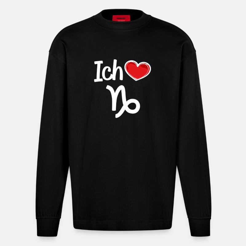 Astrologie Herz Steinbock Statement Horoskop - Heavyweight Oversized Organic Langarmshirt Made in EU - SOLID BLACK