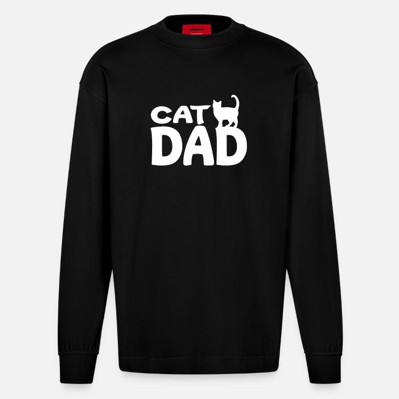 Daddy Cat Silhouette White - Heavyweight Oversized Organic Langarmshirt Made in EU - SOLID BLACK