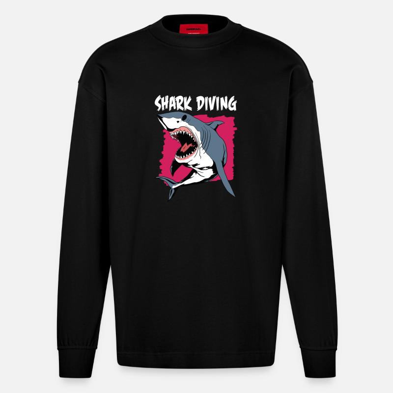 Shark Diving | Plongée Avec Les Requins - Manches longues bio épais oversize fabriqué en UE - SOLID BLACK