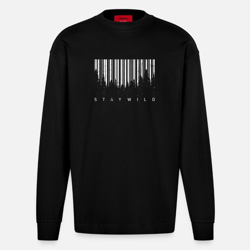 Forest Barcode Silhouette - Heavyweight Oversized Organic Longsleeve Shirt Made in EU - SOLID BLACK