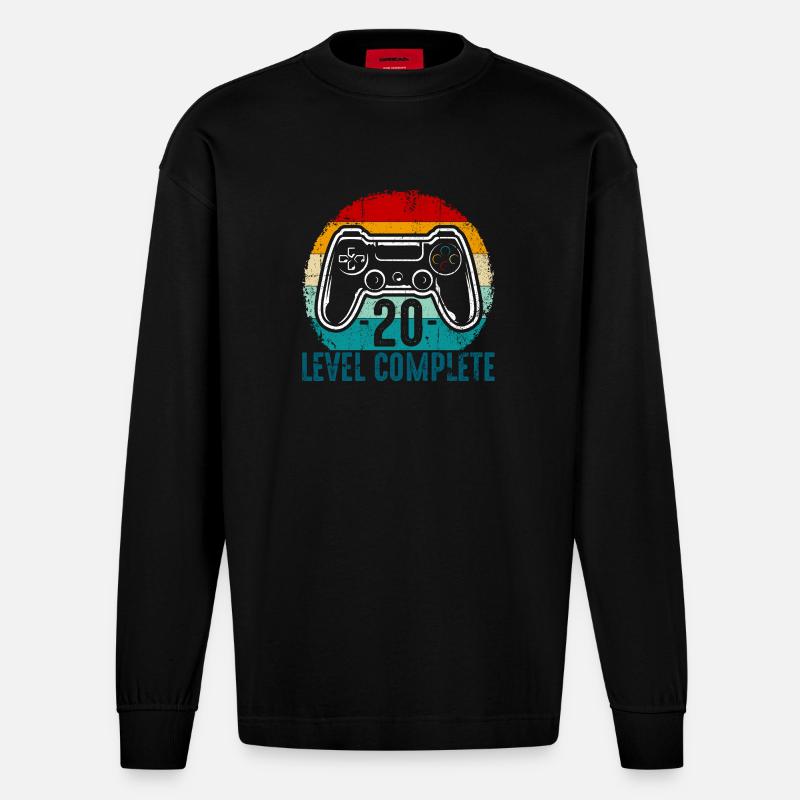 Retro-Controller-Level abgeschlossen - Heavyweight Oversized Organic Langarmshirt Made in EU - SOLID BLACK