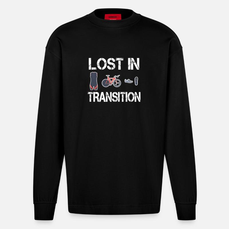 Triathlon triathlète perdu en transition - Manches longues bio épais oversize fabriqué en UE - SOLID BLACK