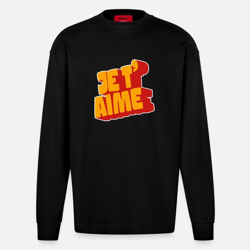 Je t'aime - Heavyweight Oversized Organic Langarmshirt Made in EU - SOLID BLACK