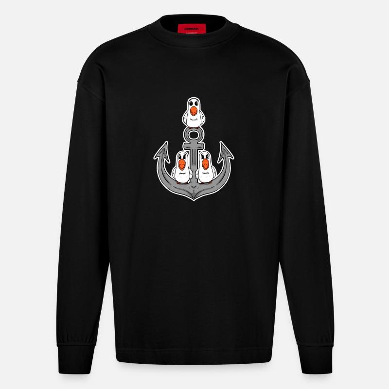Möwen Möwe Anker - Heavyweight Oversized Organic Langarmshirt Made in EU - SOLID BLACK