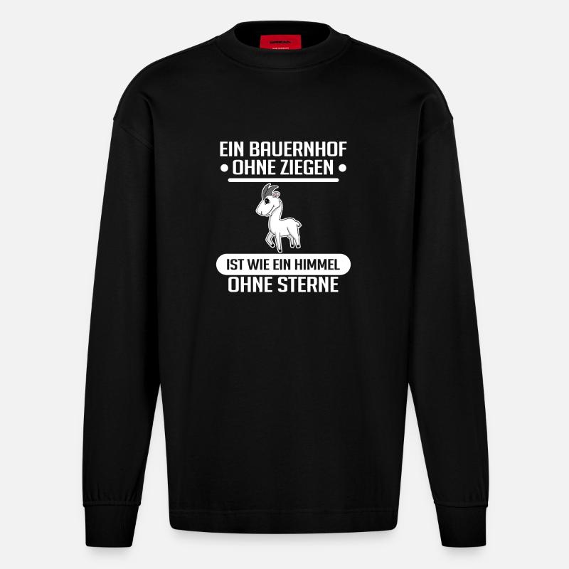 Ziege Ziegenbock Bock - Heavyweight Oversized Organic Langarmshirt Made in EU - SOLID BLACK