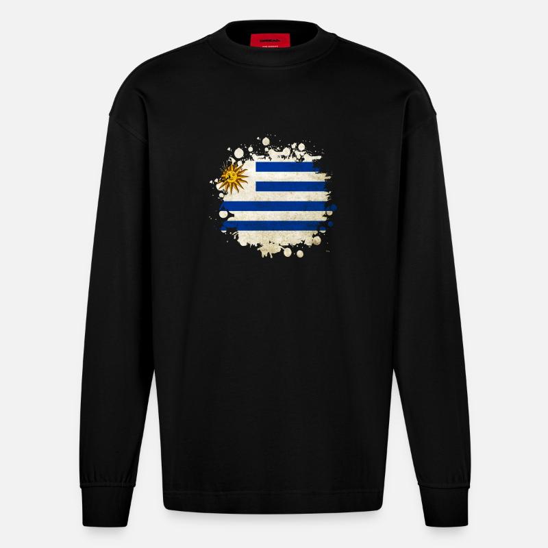Uruguay Klecks Flaggen Design - Heavyweight Oversized Organic Langarmshirt Made in EU - SOLID BLACK