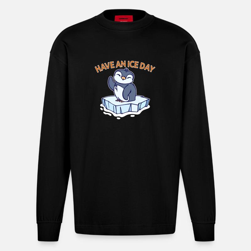 Antarktis Eis Kalt Pinguin Statement Seevogel - Heavyweight Oversized Organic Langarmshirt Made in EU - SOLID BLACK