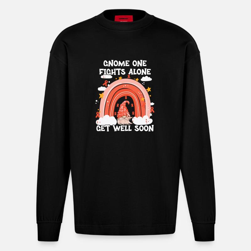 Gnome One Fights Alone Leukemia - Heavyweight Oversized Organic Langarmshirt Made in EU - SOLID BLACK