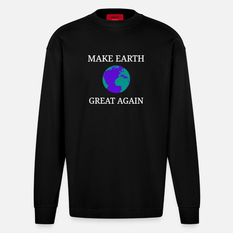 Make Earth Great Again - Manches longues bio épais oversize fabriqué en UE - SOLID BLACK