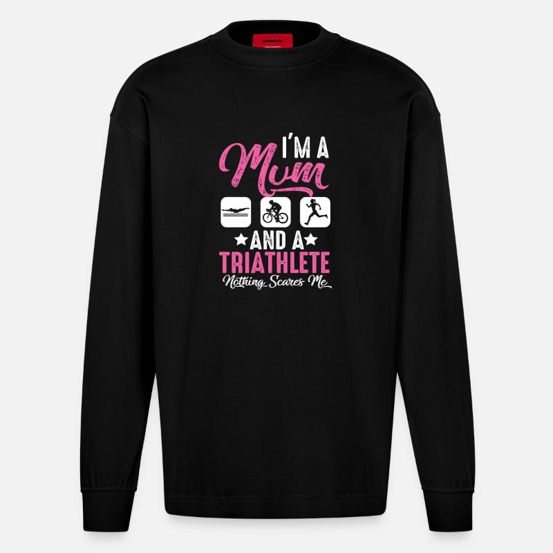 Je suis mère et triathlète - Manches longues bio épais oversize fabriqué en UE - SOLID BLACK