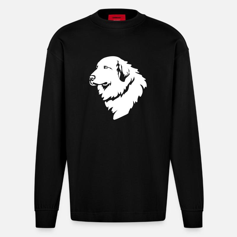 Pyrenäenberghund Kopf "Black Edition" - Heavyweight Oversized Organic Langarmshirt Made in EU - SOLID BLACK
