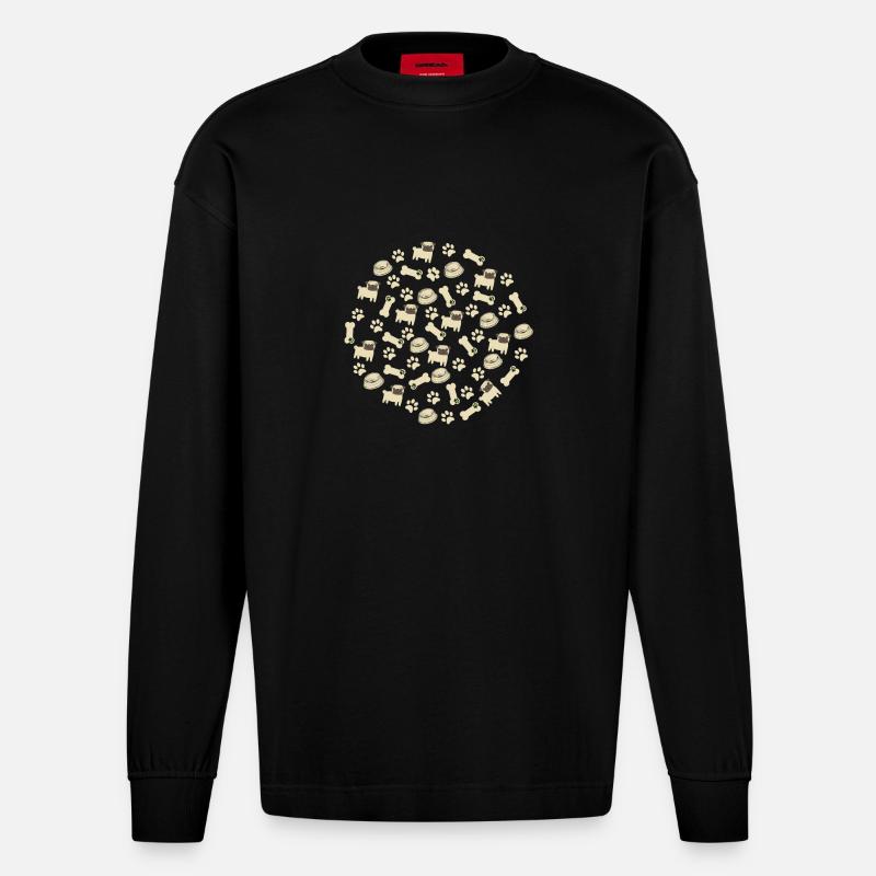 Pug Pattern - Pug Lovers Apparel - Heavyweight Oversized Organic Langarmshirt Made in EU - SOLID BLACK