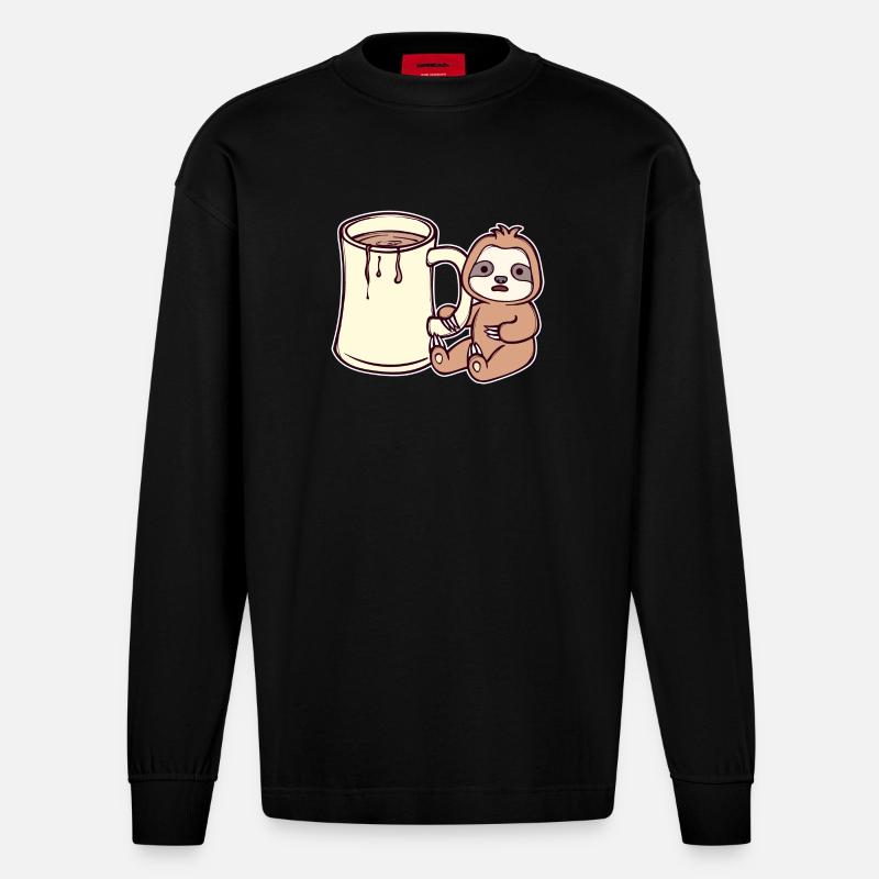 Faul Langsam Vegetarier Säugetier Faultier Tier - Heavyweight Oversized Organic Langarmshirt Made in EU - SOLID BLACK