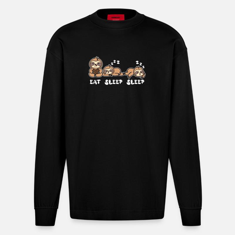 Cool Vegetarier Relax Faultier Langschläfer Spruch - Heavyweight Oversized Organic Langarmshirt Made in EU - SOLID BLACK