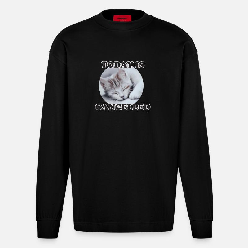 sleeping cat - Heavyweight Oversized Organic Langarmshirt Made in EU - SOLID BLACK
