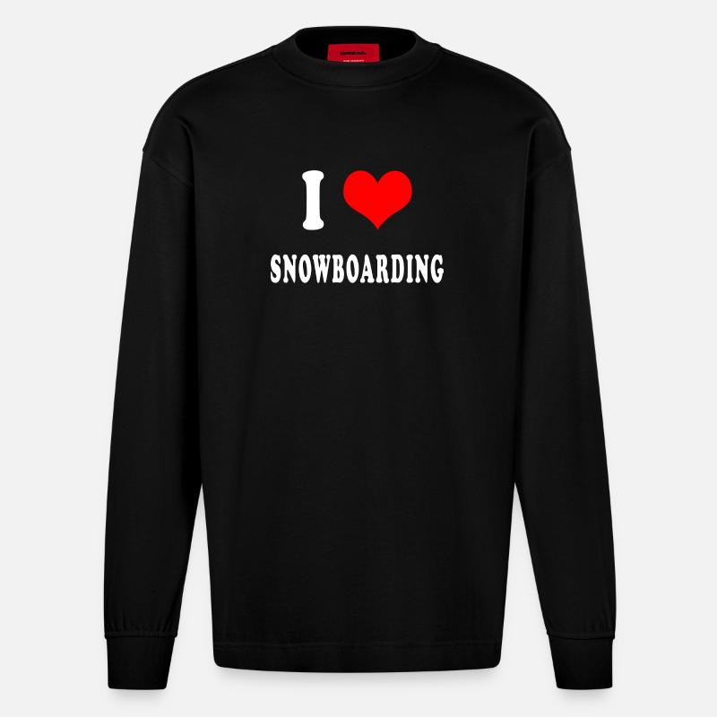 Ich liebe Snowboarden - Heavyweight Oversized Organic Langarmshirt Made in EU - SOLID BLACK
