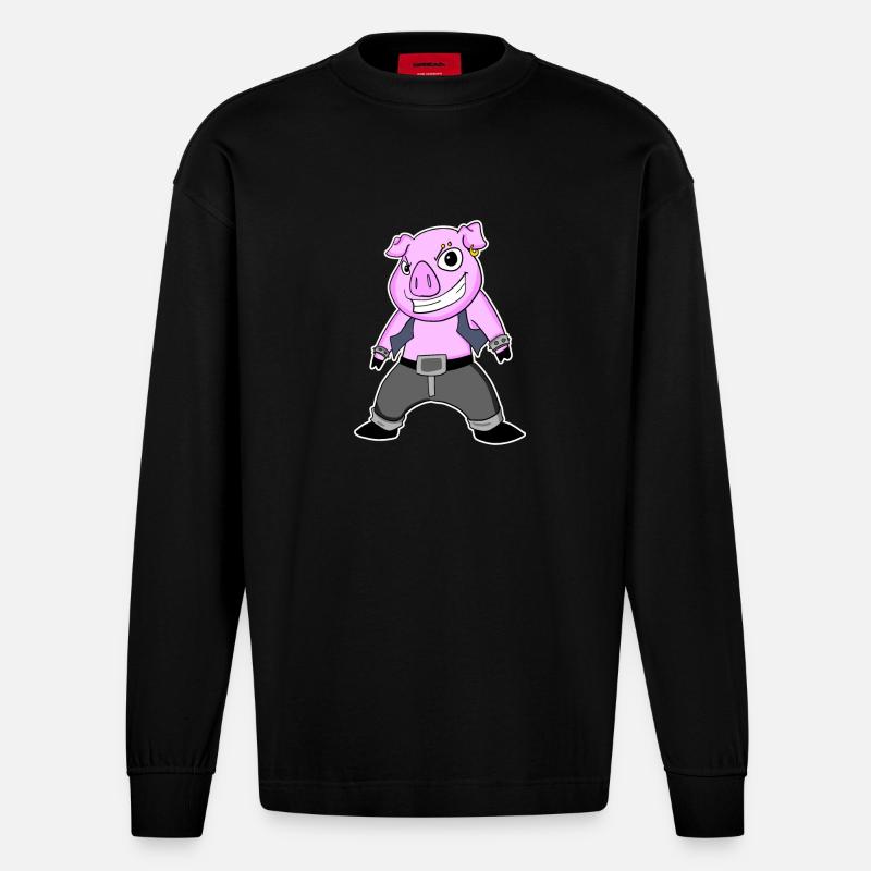 Cochon Cool - Manches longues bio épais oversize fabriqué en UE - SOLID BLACK