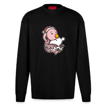 Bouquet Noël Sommeil Sommeil Sommeil - Manches longues bio épais oversize fabriqué en UE - SOLID BLACK - Devant