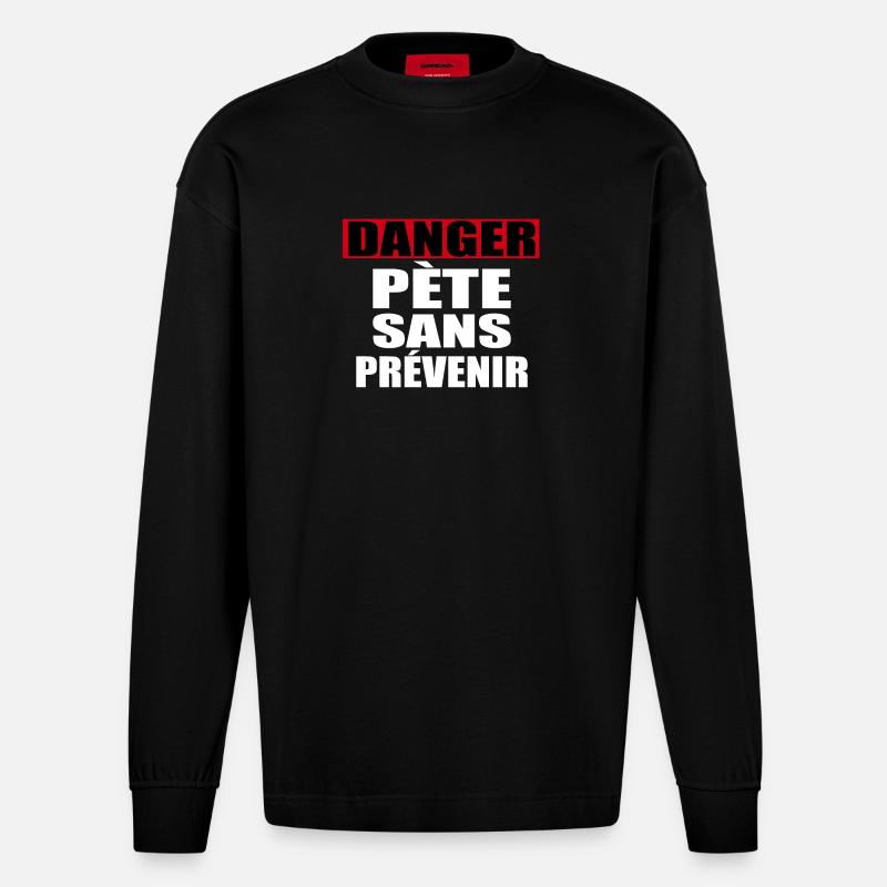 Danger Pete Sans Prévenir - Manches longues bio épais oversize fabriqué en UE - SOLID BLACK