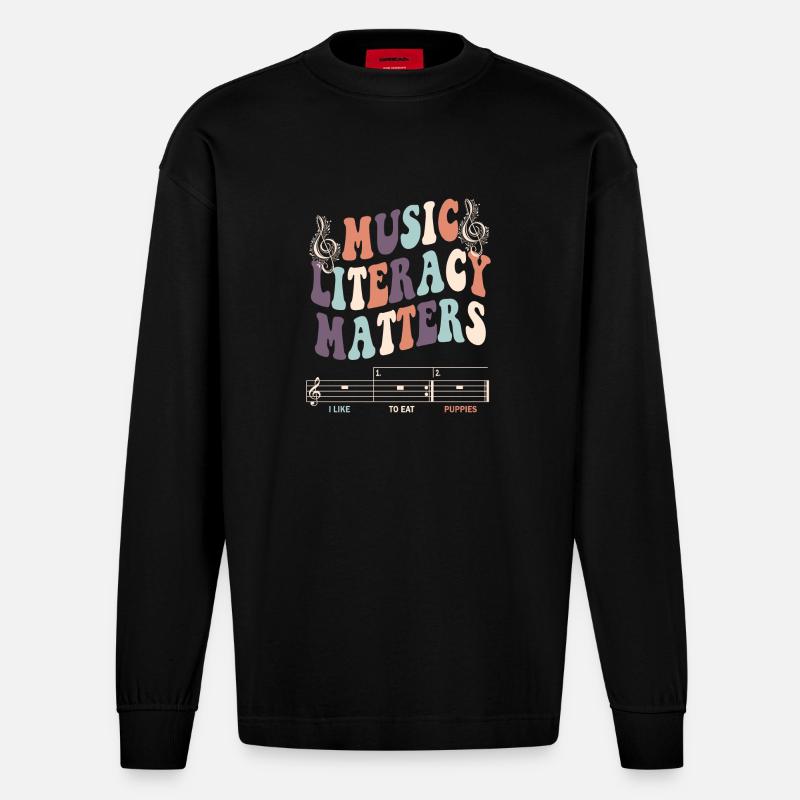 La littératie musicale, ça compte - Manches longues bio épais oversize fabriqué en UE - SOLID BLACK