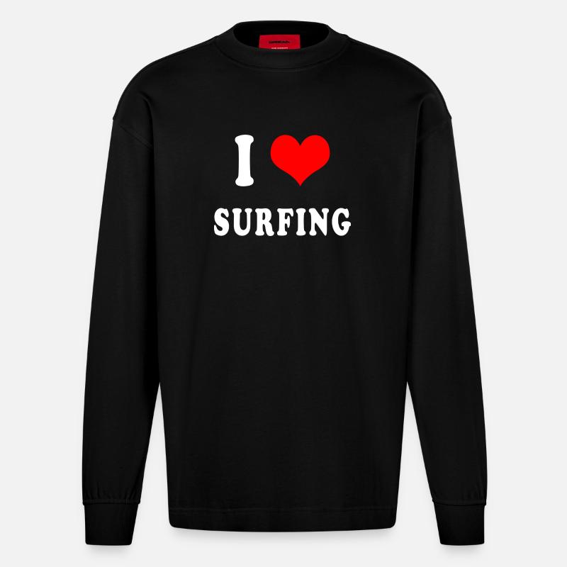 J'adore le surf - Manches longues bio épais oversize fabriqué en UE - SOLID BLACK