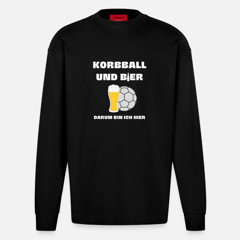 Korbball und Bier - Heavyweight Oversized Organic Langarmshirt Made in EU - SOLID BLACK