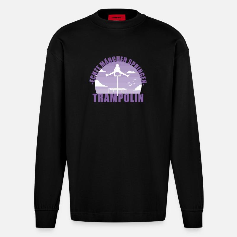 Echte Mädchen springen Trampolin Geschenk - Heavyweight Oversized Organic Langarmshirt Made in EU - SOLID BLACK