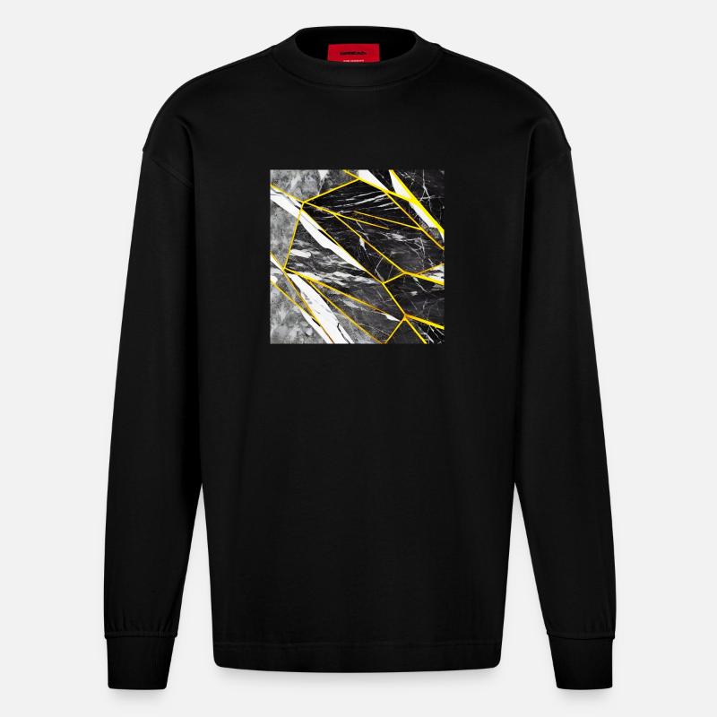 Schwarz Gold Marmorimitat - Heavyweight Oversized Organic Langarmshirt Made in EU - SOLID BLACK