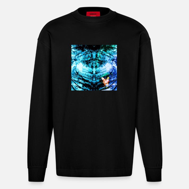 Papillon psychédélique bleu - Manches longues bio épais oversize fabriqué en UE - SOLID BLACK