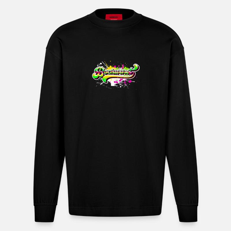 Bockwurst Graffiti - Heavyweight Oversized Organic Langarmshirt Made in EU - SOLID BLACK