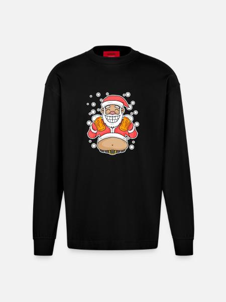 Softened Beer Santa Claus - Heavyweight Oversized Organic Longsleeve Shirt Made in EU - SOLID BLACK