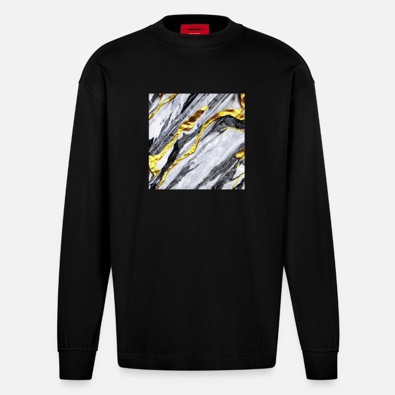 Structure en marbre or - Manches longues bio épais oversize fabriqué en UE - SOLID BLACK