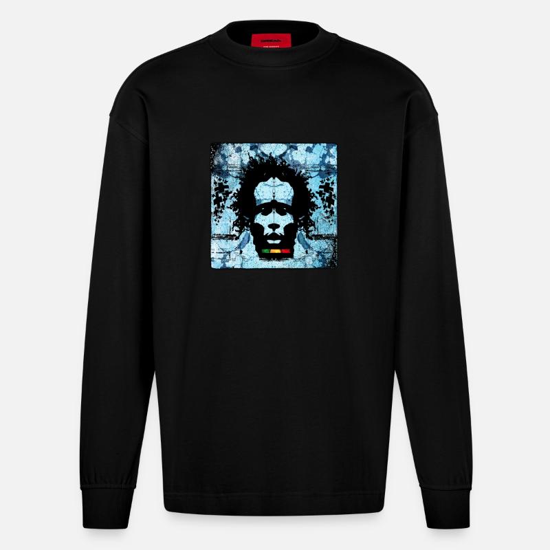 Portrait d’homme reggae avec style graffiti - Manches longues bio épais oversize fabriqué en UE - SOLID BLACK