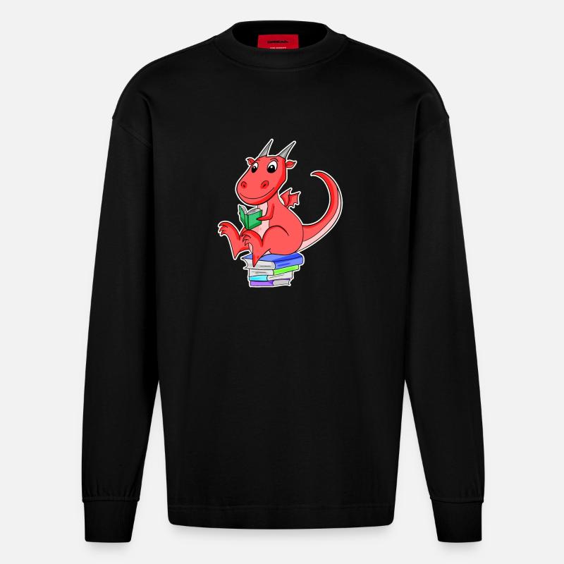 Bücher Drache Drachen - Heavyweight Oversized Organic Langarmshirt Made in EU - SOLID BLACK