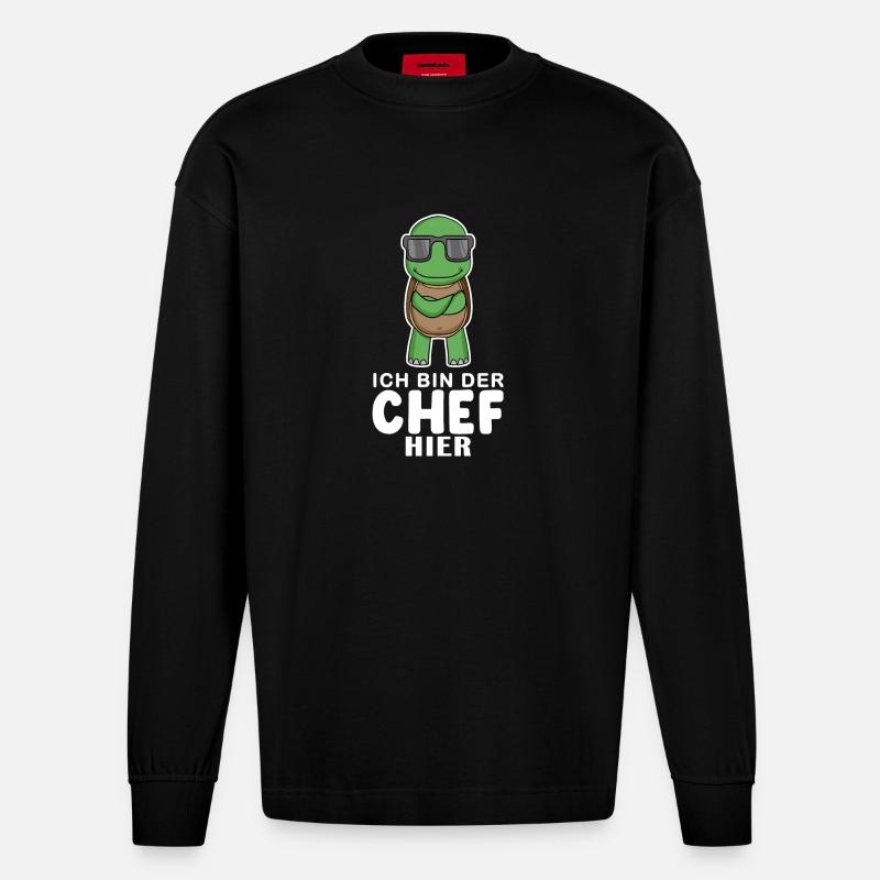 Cool Schildkröte Chef - Heavyweight Oversized Organic Langarmshirt Made in EU - SOLID BLACK
